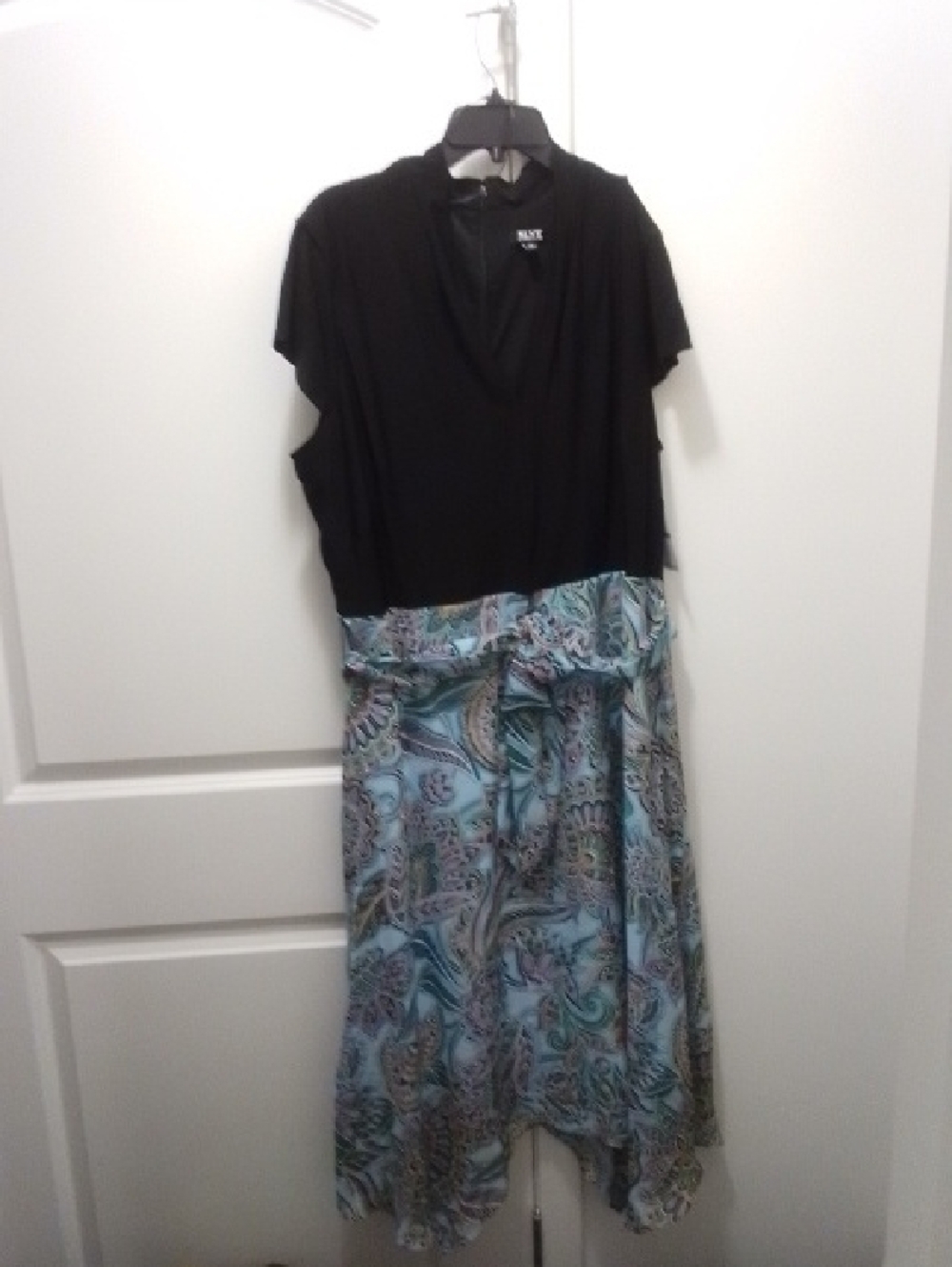 Black Top with Blue Paisley Skirt Dress